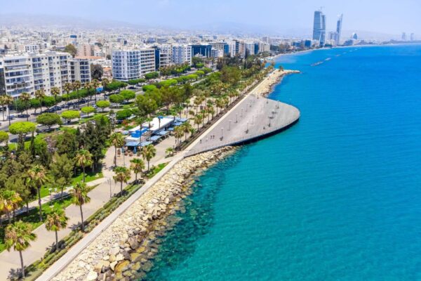 Coastline and promenade in Limassol, Cyprus, Europe, Mediterranean Sea